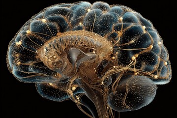 Poster - Visual representation of a human brain showcasing intricate neural connections and structures in a computer generated format