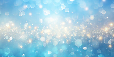 Poster - A captivating blend of soft blue hues and shimmering light effects creates a tranquil backdrop filled with delicate bokeh elements, perfect for various creative projects