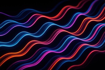 Fototapete - Abstract neon waves flowing across a dark background with vibrant blue pink and orange hues