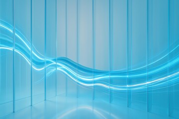 Fototapete - Abstract blue light streaks flowing through a modern glass partitioned interior space
