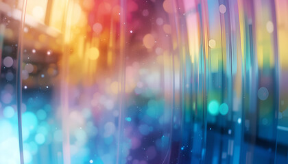 Poster - Abstract refraction creates a mesmerizing rainbow effect with vibrant gradients and light bokeh circles against a blurred, dreamy background.