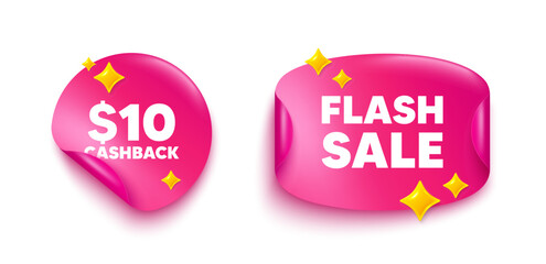 Poster - Cashback sticker tag. Flash offer paper price banner. 10 Usd cashback. Money back offer sign. Cash back promo symbol. Discount sticker with 3d glitter. Vector