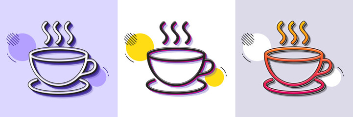 Poster - Coffee drink line icon. Halftone dotted pattern. Gradient icon with grain shadow. Hot cup sign. Fresh beverage symbol. Line cappuccino icon. Various designs. Vector