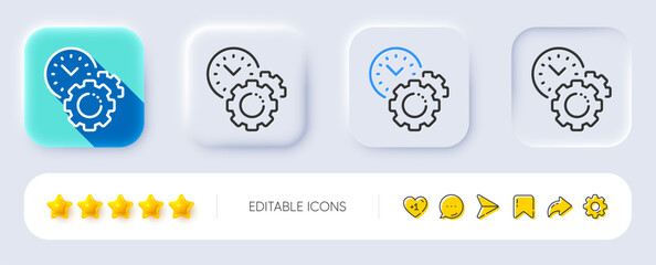 Poster - Time management line icon. Neumorphic, Flat shadow, 3d buttons. Clock sign. Gear symbol. Line time management icon. Social media icons. Vector