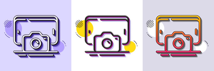 Poster - Phone photo line icon. Halftone dotted pattern. Gradient icon with grain shadow. Smartphone or Cellphone sign. Mobile accessories symbol. Line phone photo icon. Various designs. Vector