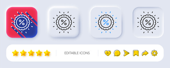 Poster - Discount tag line icon. Neumorphic, Flat shadow, 3d buttons. Sale offer sign. Promotion price symbol. Line discount icon. Social media icons. Vector