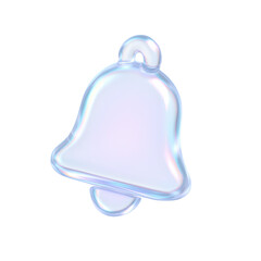 Poster - Semitransparent crystal icon of iridescent bell decoration with a glossy finish reflecting light  creating a serene and modern aesthetic, perfect for festive themes and celebrations