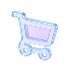 Poster - Stylish and futuristic transparent shopping cart icon with holographic effect, reflecting modern consumerism and the digital shopping experience
