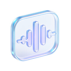 Poster - Futuristic audio waveform icon in translucent material, radiating vibrant colors, symbolizing digital sound technology and modern creativity.
