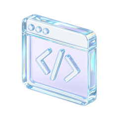 Poster -  transparent browser window icon featuring coding symbols, reflecting digital technology and innovation with a modern aesthetic in vibrant colors.