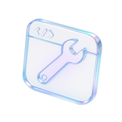 Poster - Modern translucent icon featuring a wrench symbolizing digital tools and software development processes in a sleek and futuristic design with soft glowing effects.