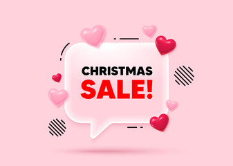 Poster - Christmas sale glass speech bubble. Social media concept. Christmas Sale tag. Special offer price sign. Advertising Discounts symbol. 3d hearts love speech bubble. Vector
