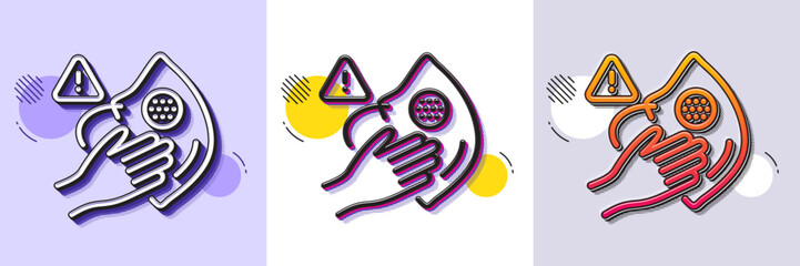 Poster - Dont touch face mask line icon. Halftone dotted pattern. Gradient icon with grain shadow. Hand warning sign. Medical mask hygiene notification symbol. Line dirty mask icon. Various designs. Vector
