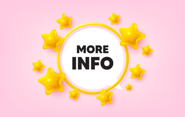 Poster - More info frame banner. Speech bubble offer. More info tag. Navigation sign. Read description symbol. 3d stars glitter tag. Golden frame banner. Vector