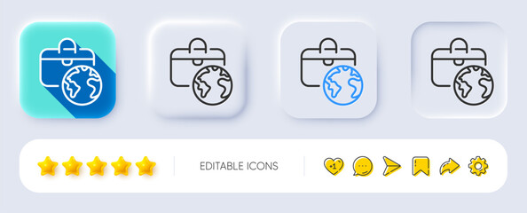 Poster - Global business line icon. Neumorphic, Flat shadow, 3d buttons. Trade market sign. Outsourcing job symbol. Line global business icon. Social media icons. Vector