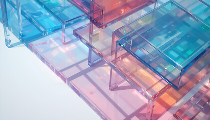 Aufkleber - Translucent acrylic blocks with captivating gradients of blue and red hues create a visually stunning, contemporary abstract.