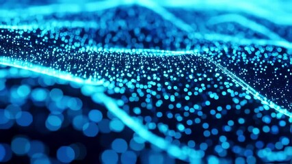 Abstract Flowing Blue Particle Waves Smoothly Moving