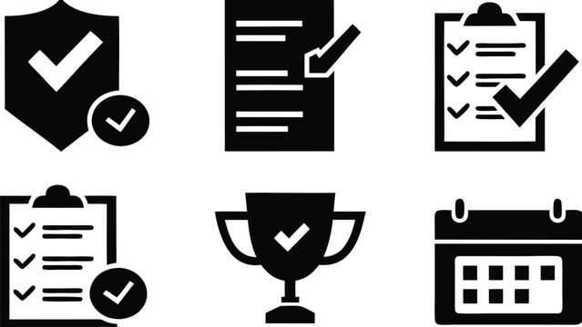 Set of 3D vector icons for web design and business including symbols for computer, book, paper, and concept in black illustration style