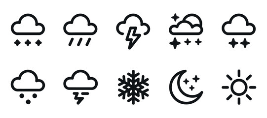 Poster - Set of simple weather icons in black outline style