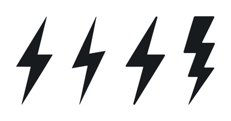 Fototapete - Set of three simple black lightning bolt icons on a white background