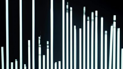 Glowing White Bars Moving Up and Down on Black Background Abstract