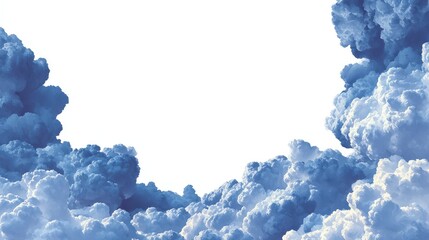 Wall Mural - Beautiful blue sky with puffy clouds formation over clear white background during the daytime creating peaceful, airy atmosphere