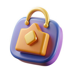 Poster - 3d rendered shopping bag icon with a golden handle and orange details isolated on transparent background
