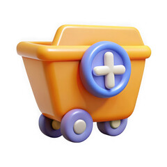 Poster - 3d rendered orange shopping cart with plus symbol isolated on transparent background