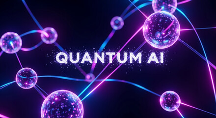 Poster - Quantum AI network with glowing spheres and light lines