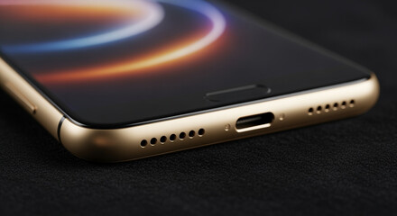 Poster - Gold smartphone bottom view with charging port and speaker holes