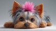 © Johannes - Cute, funny Yorkshire Terrier dog with an original haircut and a pink tuft of fur on its head