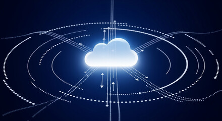 Poster - Glowing cloud technology with data streams and digital network