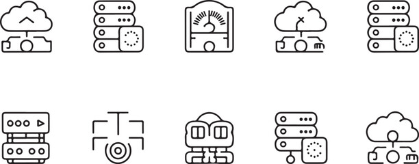 Fototapete - Collection of modern line art icons representing cloud computing data storage network servers and technology concepts