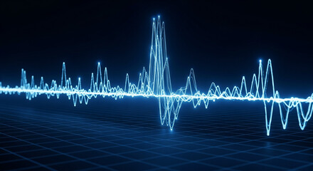 Poster - Blue digital waveform sound wave on grid