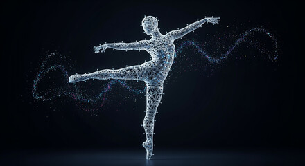 Poster - Wireframe dancer performing ballet with digital particles and light effects