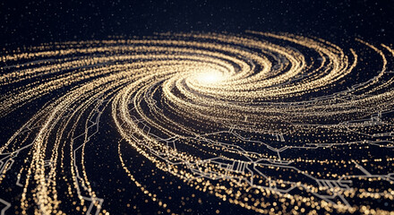Poster - Abstract glowing galaxy swirl with digital circuit patterns in deep space