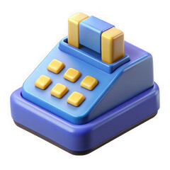 Poster - Stylized 3d isometric cash register with yellow buttons isolated on transparent background