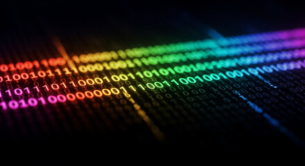 Poster - Rainbow binary code data stream on black background