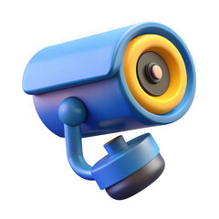 Poster - Stylized blue security camera with yellow ring and lens isolated on transparent background