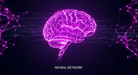 Poster - Glowing neural network brain structure with connections and data streams
