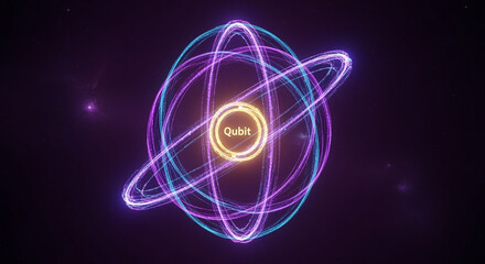Poster - Quantum computer qubit atom orbits abstract glowing digital technology