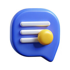 Poster - 3d blue chat bubble icon with white lines and yellow notification dot isolated on transparent background