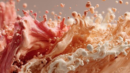 Poster - Close up of an abstract beige flower with floating spheres creating a dreamlike and ethereal quality in studio