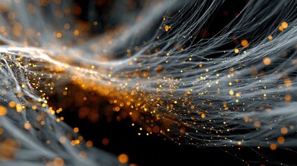 Fototapete - Abstract network connecting blue and gold particles, concept of technology and connection