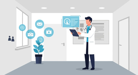 Poster - Doctor Using Digital Technology For Patient Healthcare And Medical Services