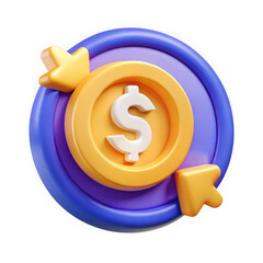 Poster - 3d stylized golden coin with dollar sign and arrows isolated on transparent background
