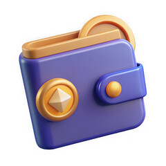 Poster - Stylized 3d purple wallet with gold coin and diamond symbol isolated on transparent background