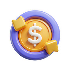 Poster - 3d rendering of a dollar coin with arrows indicating exchange isolated on transparent background