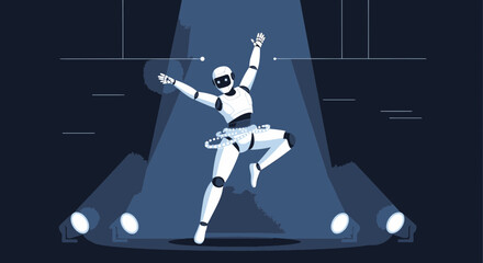Poster - Energetic Robot Dancer On Stage Performing Gracefully Under Spotlight