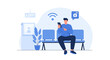 © ERIANTO - Man Using Mobile Phone In Hospital Waiting Room Enjoying Free Wifi